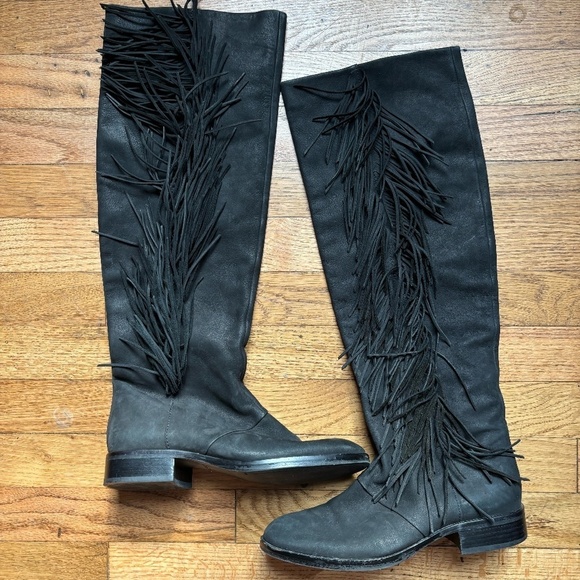 NWOT Sam Edelman Josephine Tall Fringe Black Riding Boot - Picture 2 of 5